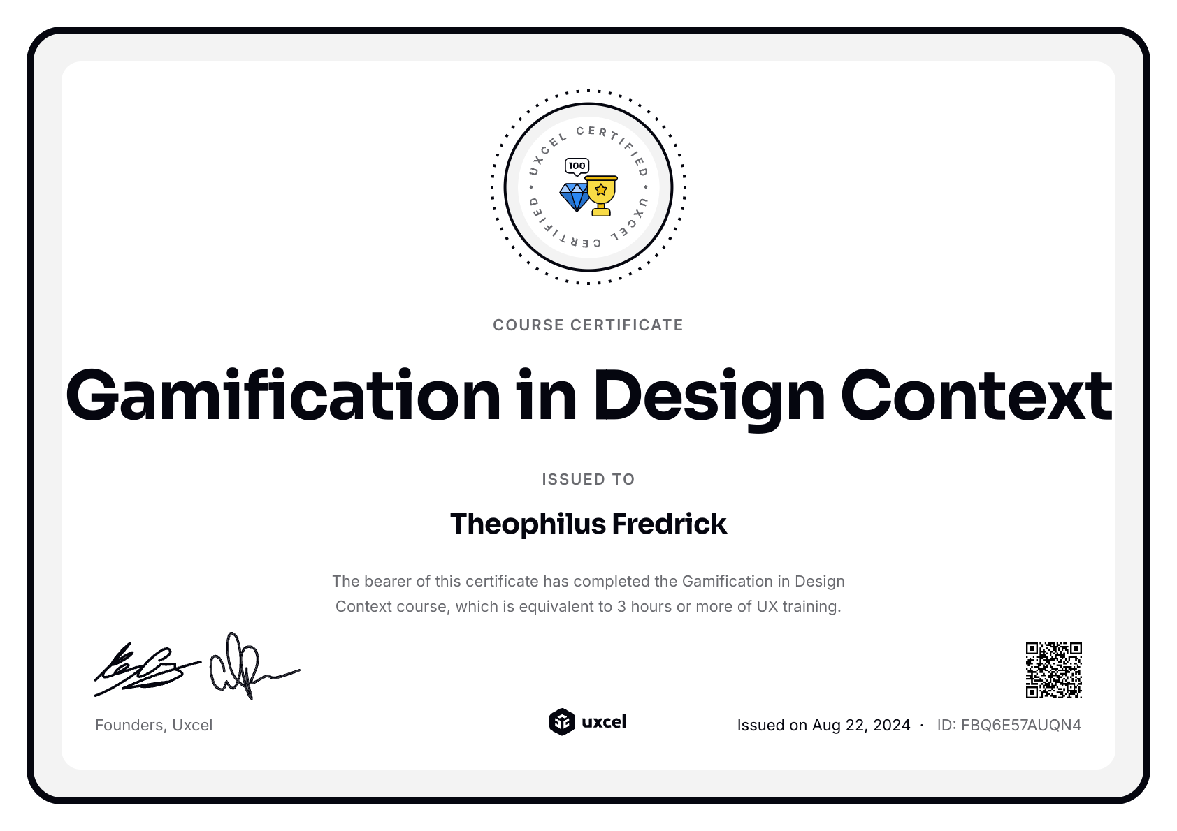 Theophilus Fredrick's certificate